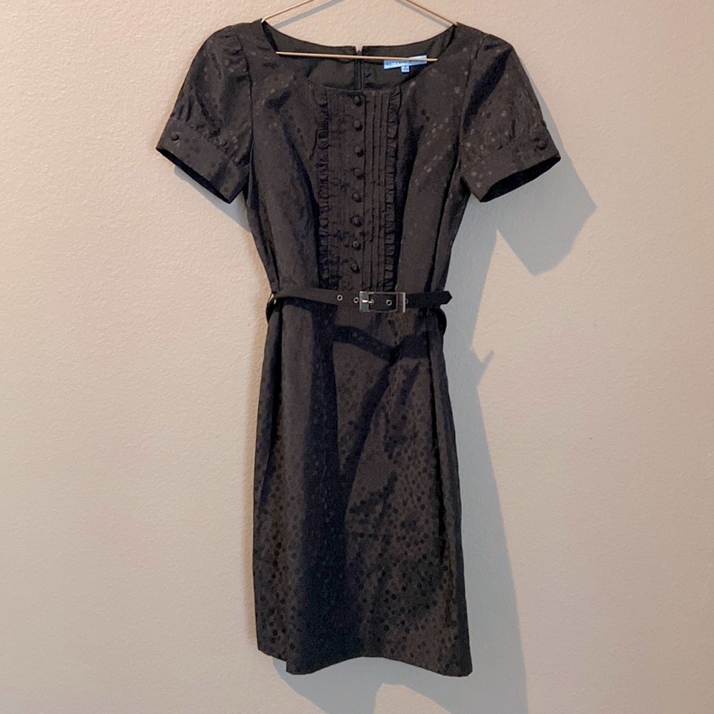 Antonio Melani Short-Sleeve Belted Black Dress